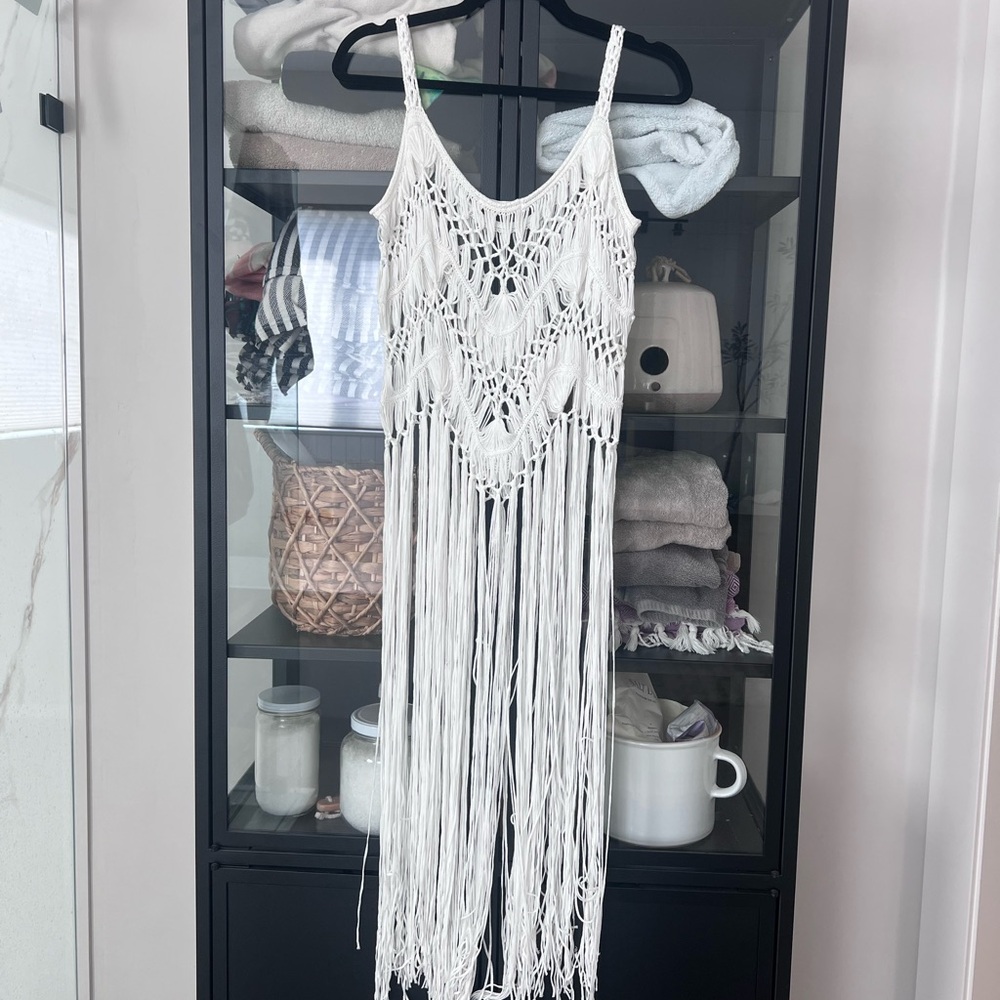 White Fringe Crochet Cover-Up